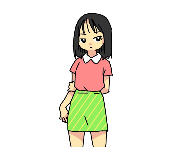 1girl solo skirt black hair green skirt black eyes simple background  illustration images