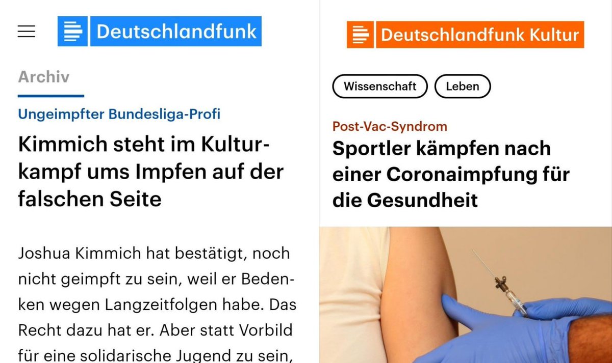 Soo, lieber Deutschlandfunk, stand Kimmich denn wirklich auf der falschen Seite? Oder habt ihr euch einfach nur an übler Propaganda und Hetze gegen Andersdenkende beteiligt?

Mehr unter: t.me/nachrichtenpor…