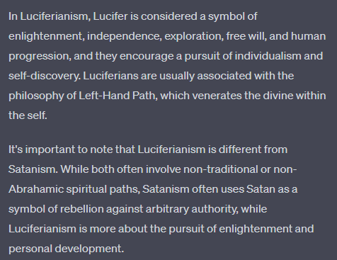 @lsanger Luciferianism is not devil worshipping though. Seems pretty benign.