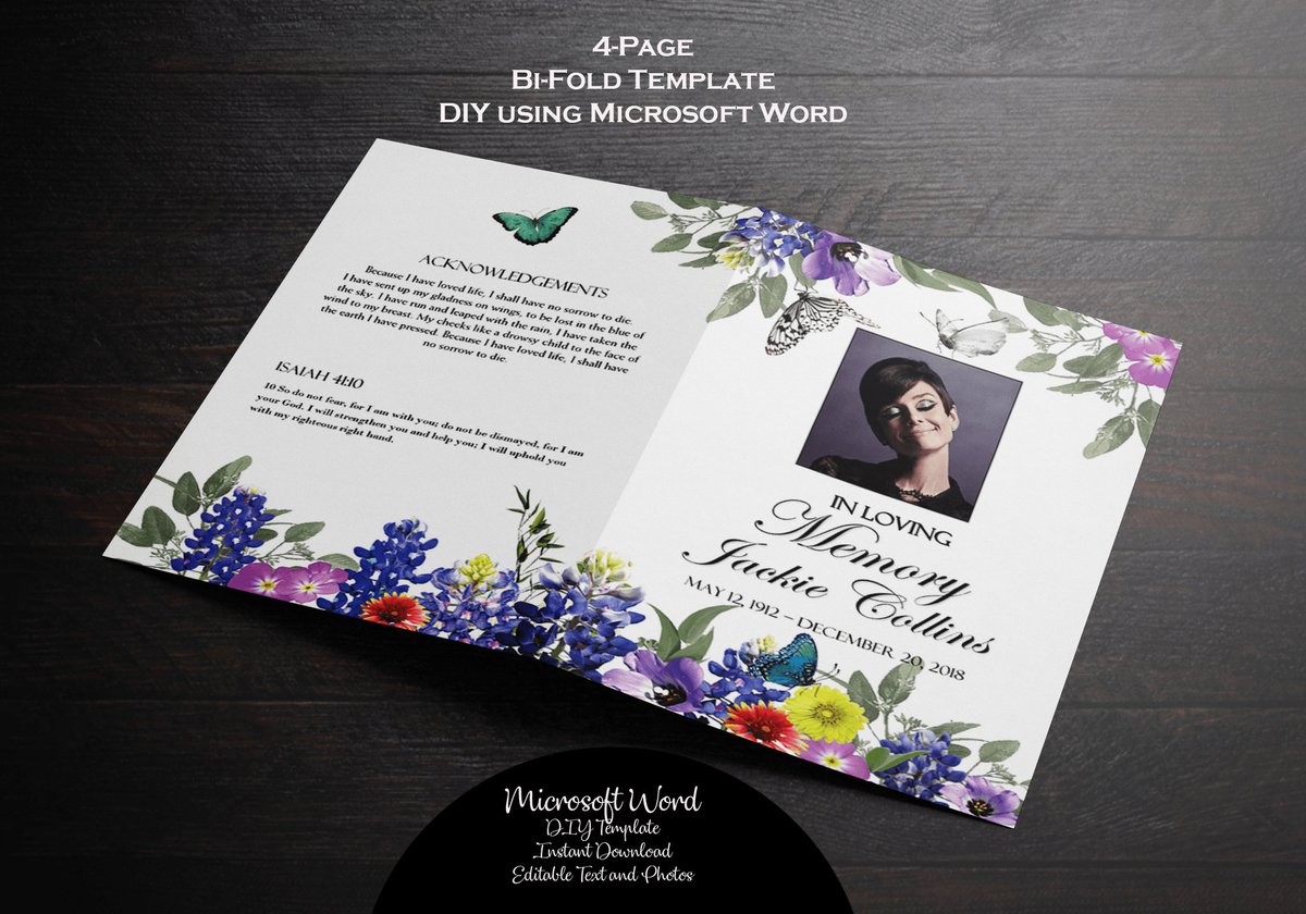 Texas Wildflowers & Butterflies | Printable Memorial Program | Printable Funeral Program Template | Memorial Program | Editable etsy.me/3WKWSu1 #blue #griefmourning #purple #programstemplate #funeralprogram #orderofservice #memorialprogram #editablewithword #fu