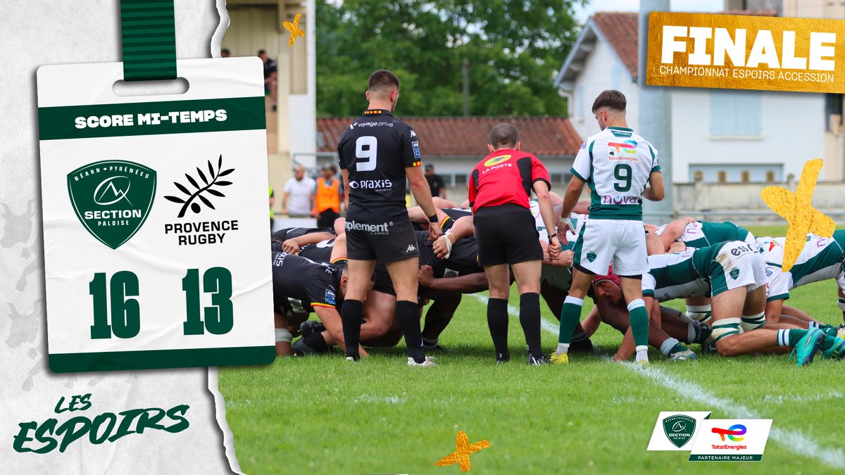 ⏸️ C'est la pause à Lavelanet ! La Section mène de 3 points face à @ProvenceRugby !

#FinaleEspoirsAccession #SectionEspoirs #HonhaSection