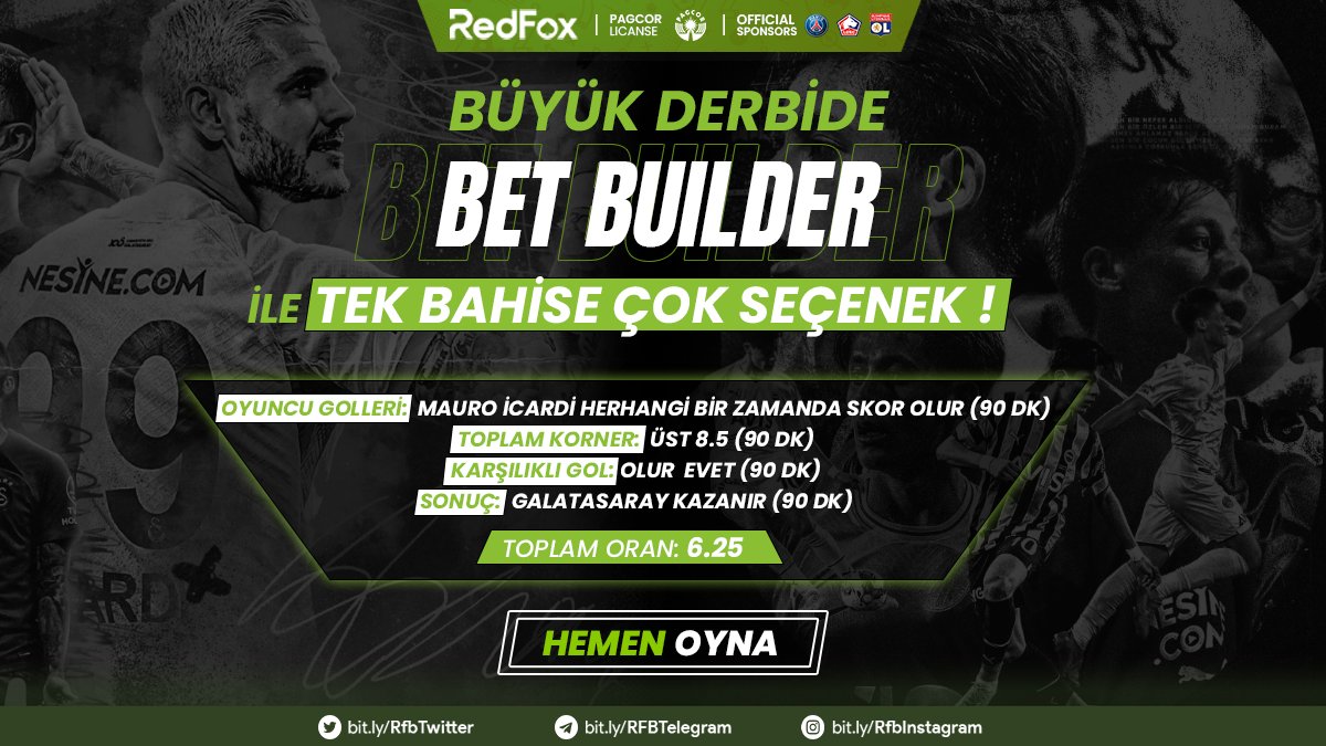 RedFoxHaber1's tweet photo. Derbi heyecanı en yüksek oranlardan ve de geniş bahis çeşitliliğiyle RedFoxBet'te sizleri bekliyor!

Büyük derbiye yakışır; 

Bet Builder farkıyla birden çok bahis, 
Daha yüksek oran,
Yüksek kazanç fırsatı. 

Hemen sen de yerini al, kazanç ve heyecana RedFoxBet'te ortak ol! https://t.co/SKLSmf7XKk
