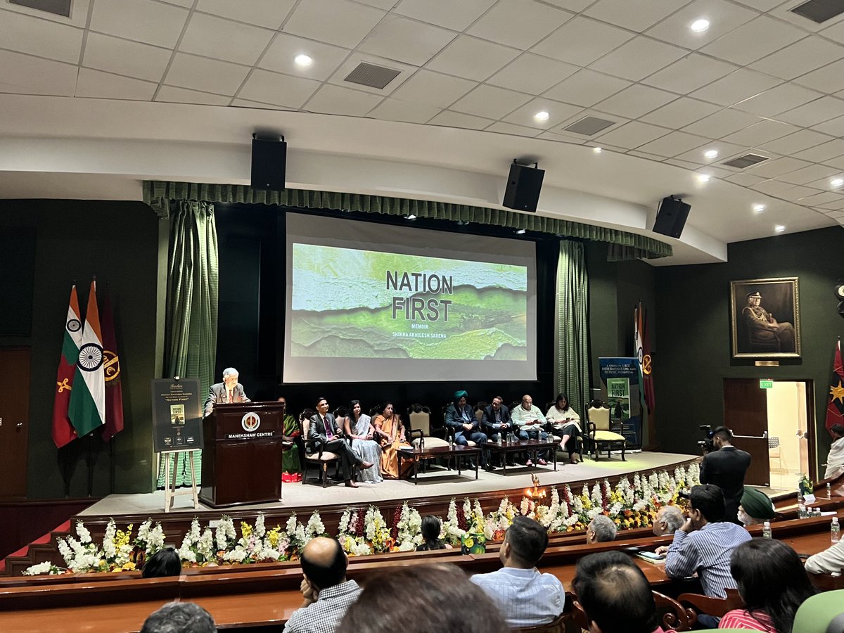 At the launch of ‘Nation First’ by Mrs Shikha Saxena, w/o Capt ⁦<a href="/Akhilesh_saxena/">Captain Akhilesh saxena</a>⁩, Kargil War Veteran. Gen VP Malik, the then COAS, as chief guest, sharing unforgettable memories of the war.‘Nation First’ - A must read 💐