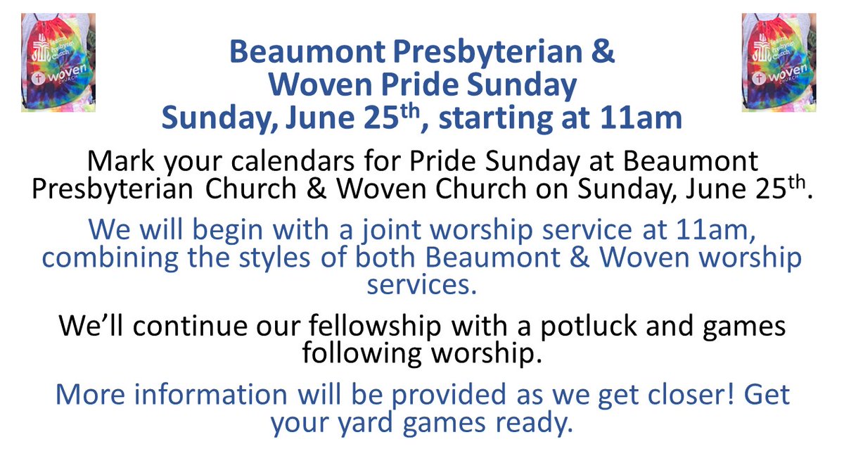 BPCLEX's tweet photo. Join @BPCLEX &amp; @wovenchurch_ on June 25 at 11 am. #Unity #PrideMonth #Presbyterian https://t.co/aBCfsAdz9X