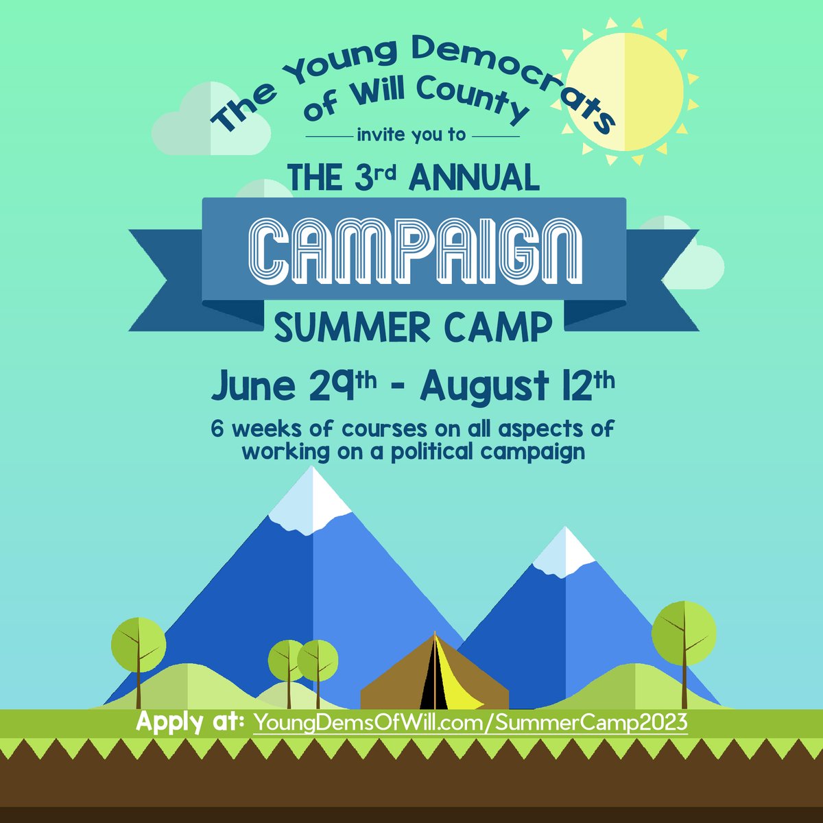 YoungDemsofWill's tweet photo. Future change-makers! Dive into the world of political campaigns with the Young Dems of Will County's Summer Camp '23. Learn, connect, make an impact! Spots are filling fast. Don't wait, ignite your journey now: https://t.co/7CWJN2ORyj πππͺ #YoungDemsOfWill https://t.co/wLVF1wqcMQ