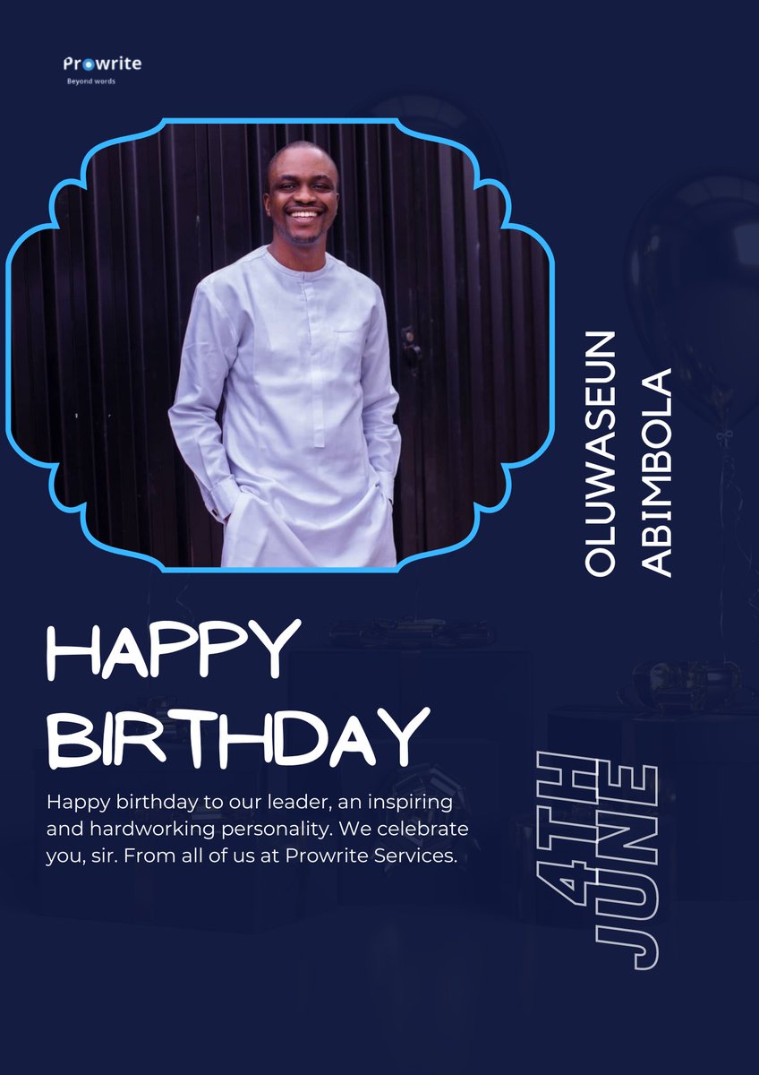 Prowriteservice's tweet photo. Happy Birthday to our leader, an inspiring personality. We celebrate you sir. From all of us at Prowrite Services.

#SeunAbimbola
#Prowrite https://t.co/b9da7RmumS