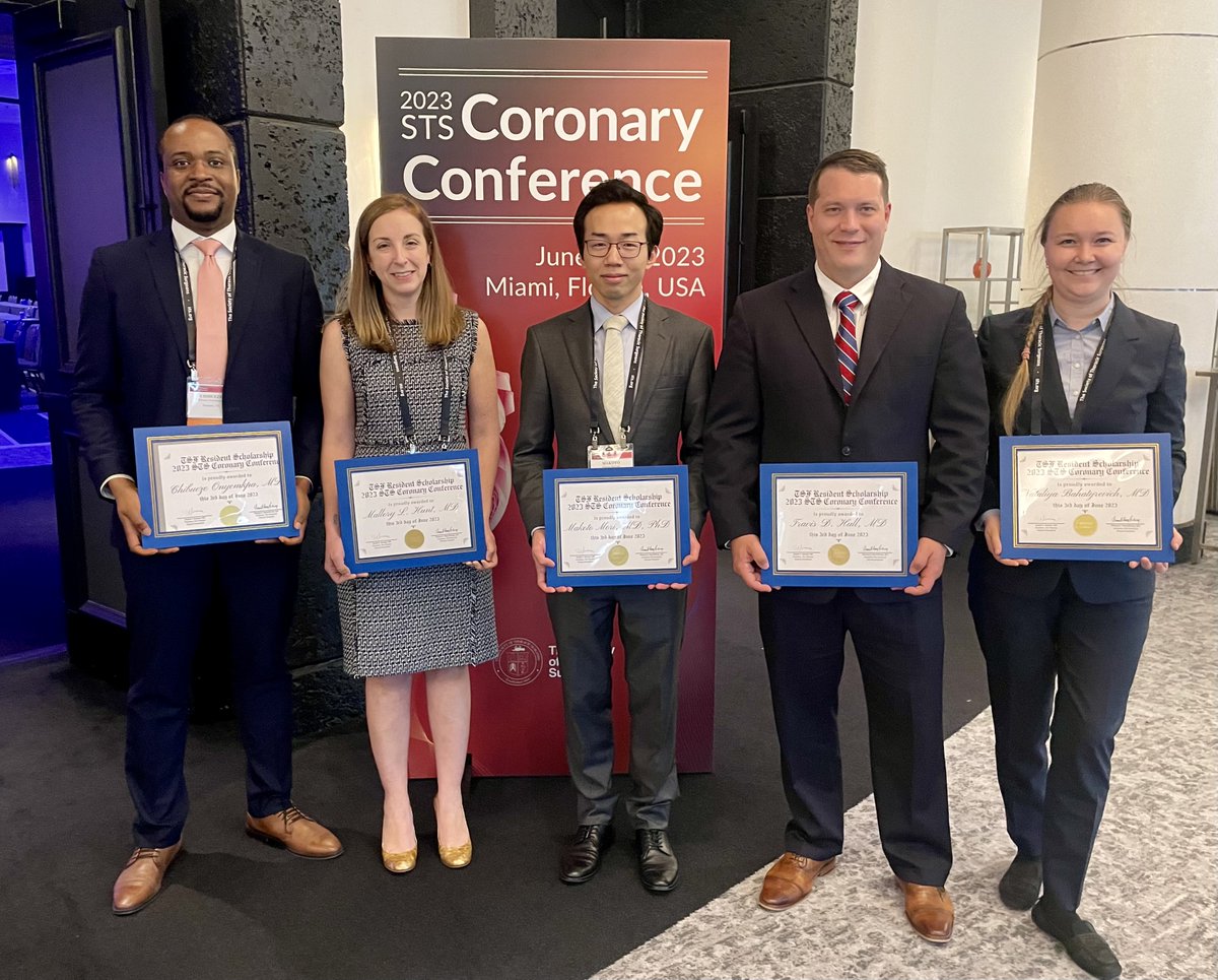The Society of Thoracic Surgeons (@STS_CTsurgery) on Twitter photo 2023-06-04 13:50:11 Congratulations to the five selected #STSCoronaryConf2023 @ThoracicSurgFnd scholarship recipients! Nataliya Bahatyrevich, MD (@UCDavisSurgery), @TDHullMDPhD (@MGHSurgery), @MalloryHuntMD (@pennsurgery), @mori_md (@YaleCardiacSurg), Chibueze Onyemkpa, MD (@Texas_Heart) Congratulations to the five selected #STSCoronaryConf2023 @ThoracicSurgFnd scholarship recipients! Nataliya Bahatyrevich, MD (@UCDavisSurgery), @TDHullMDPhD (@MGHSurgery), @MalloryHuntMD (@pennsurgery), @mori_md (@YaleCardiacSurg), Chibueze Onyemkpa, MD (@Texas_Heart)