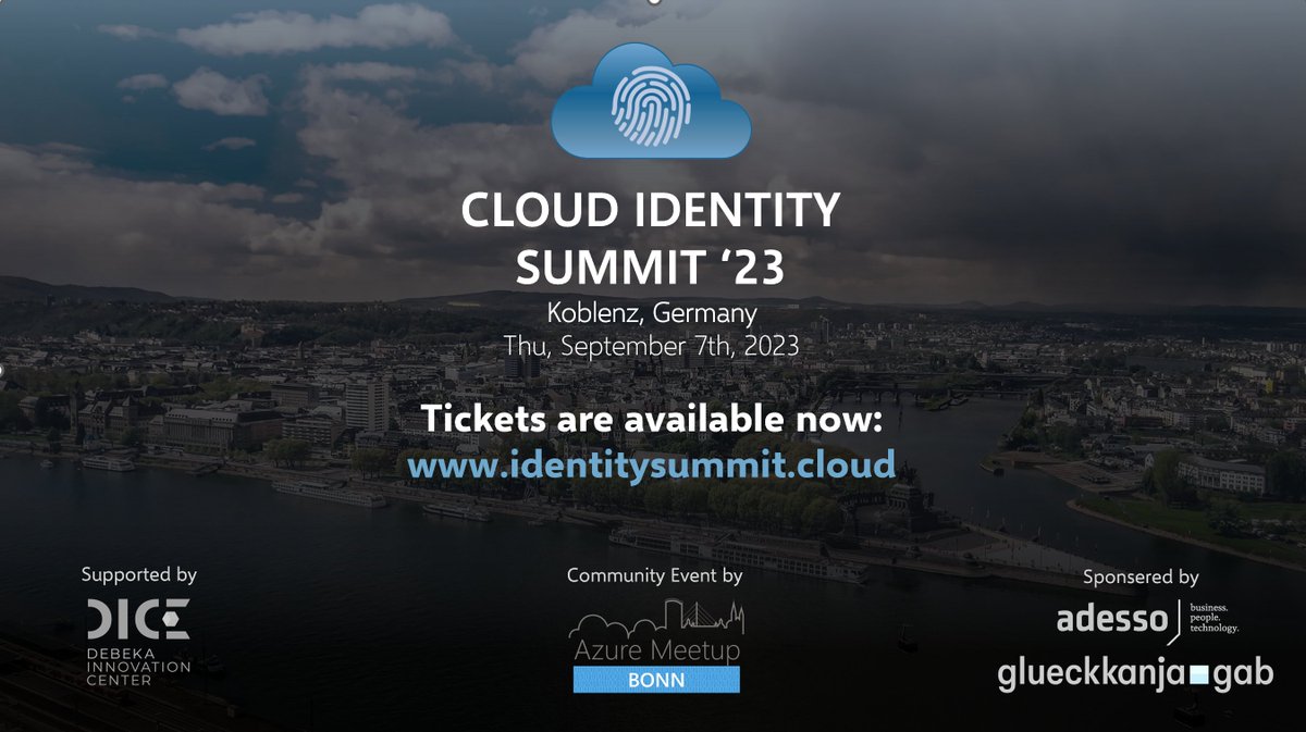 📢Registration for Cloud Identity Summit '23 is now open. Get your free ticket 🎫for virtual or on-site participation: identitysummit.cloud
We hope to see you all in #Koblenz! #IdentitySummit #CommunityRocks #AzureAD #IdentitySecurity