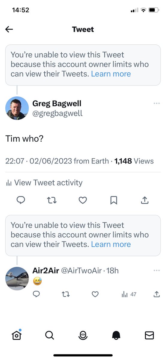 @david_broadley @timdavies_uk It was a parallel thread. Get him to fill in the blanks👇. I can’t see them anymore through the mutual blocks. As you can see @AirTwoAir reacted to it. Regrettably, I didn’t screen shot it. If he’s deleted it you might want to question why…