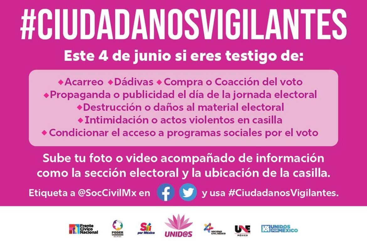 #CiudadanosVigilantes hoy es día de ejercer nuestra democracia y salvar a México. Te invitamos a participar en este histórico momento en la construcción de ciudadanía. #VamosaVotar 👍🏽🗳️ #SeguimosEnMarcha