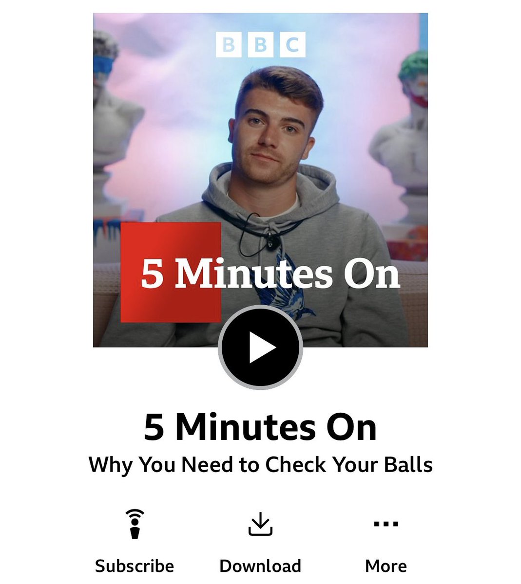 Have you got 5 minutes to LISTEN

“Why you need to check your balls”

It’s important to be aware of issues around #TesticularCancer make sure you check yourself regularly and if you think you have found something go straight to your GP 💪🏼

Listen here: 👇🏻

bbc.co.uk/sounds/play/p0…