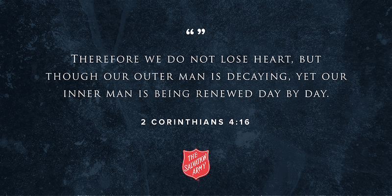 SalArmyDurhamNC's tweet photo. Sunday Inspiration:
"Therefore we do not lose heart, but though our outer man is decaying, yet our inner man is being renewed day by day."
-2 Corinthians 4:16 https://t.co/c0pEQVZO5a
