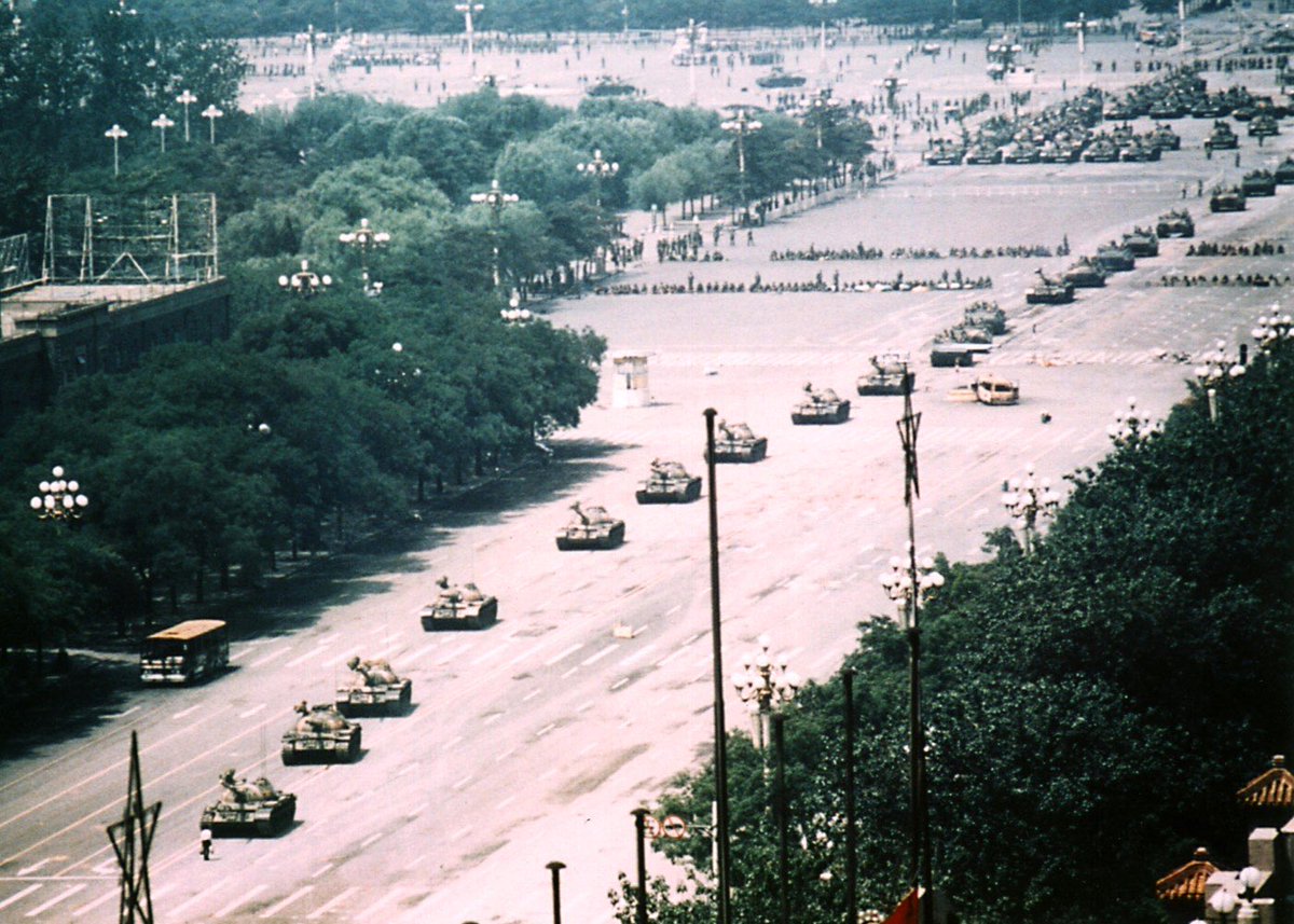 June 5, 1989 : one Chinese man only known as Tank Man stood in front of a column of tanks after the government's violent crackdown on Tiananmen Square protestors.