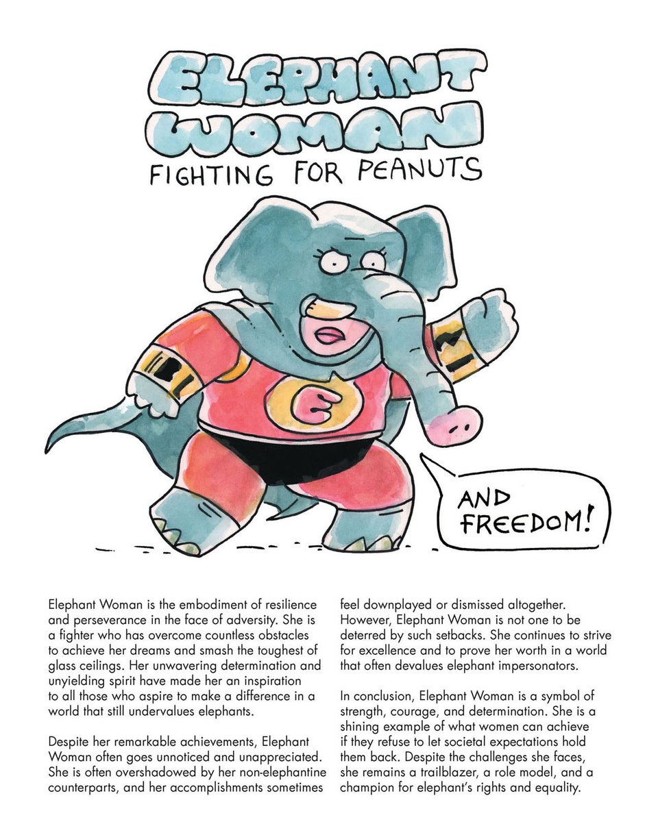 #ElephantWoman is an #underappreaciated #hero, but where would be without her?
planeturf.com/product/urfspa…

#urfspace #book #art #scifi #cartoons #comic #superhero #chuckwhelon #planeturf #planeturfentertainment  #elephant #woman #freedom #peanuts