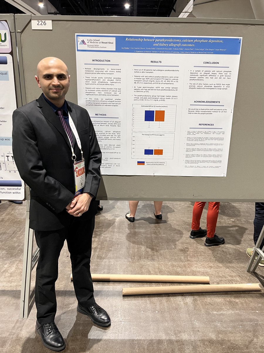 Proud of our #transplant #nephrology fellows for presenting their work at #ATC2023SanDiego!

<a href="/lfsanchez0104/">Luis F Sanchez Russo</a>: "Impact of Isolated Pre-Existing HLA-DP Sp Ab on Allograft Outcomes"

Jay Pandav: "Association between PTX, CaP Deposition, &amp; #KidneyTransplant Outcomes"

<a href="/MountsinaiRMTI/">RMTI</a>