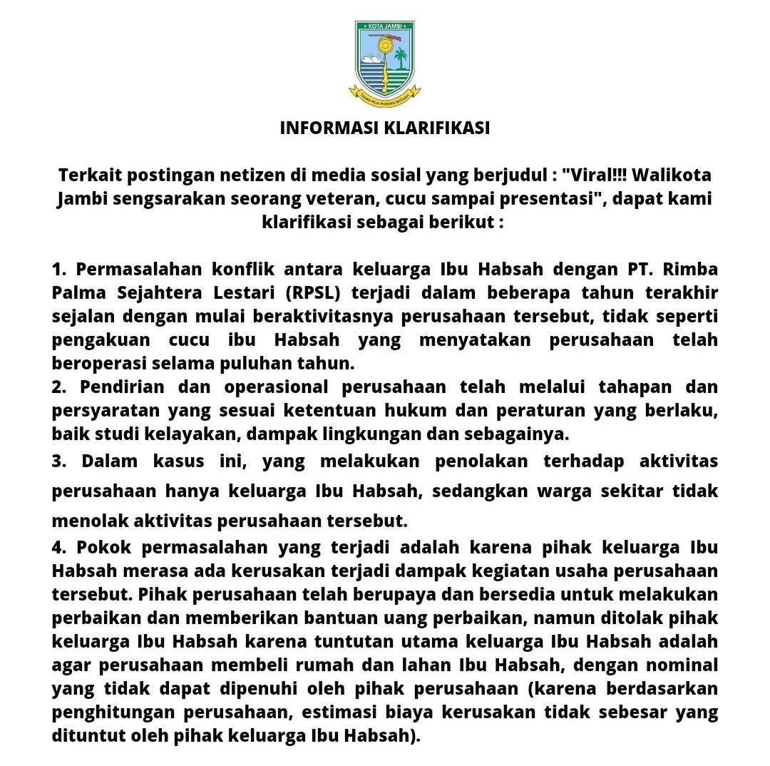 PartaiSocmed's tweet photo. Versi Pemkot Jambi yg seperti jubir PT. RPSL, sama sekali tdk menyinggung masalah pelanggaran tonase kendaraan yg mengakibatkan rumah nenek Habsah rusak dan perubahan usaha yg awalnya PLTU jadi usaha pengolahan kayu. Knp Pemkot Jambi tdk menegakkan aturan yg dibuatnya sendiri? https://t.co/mPC5nvaO7F