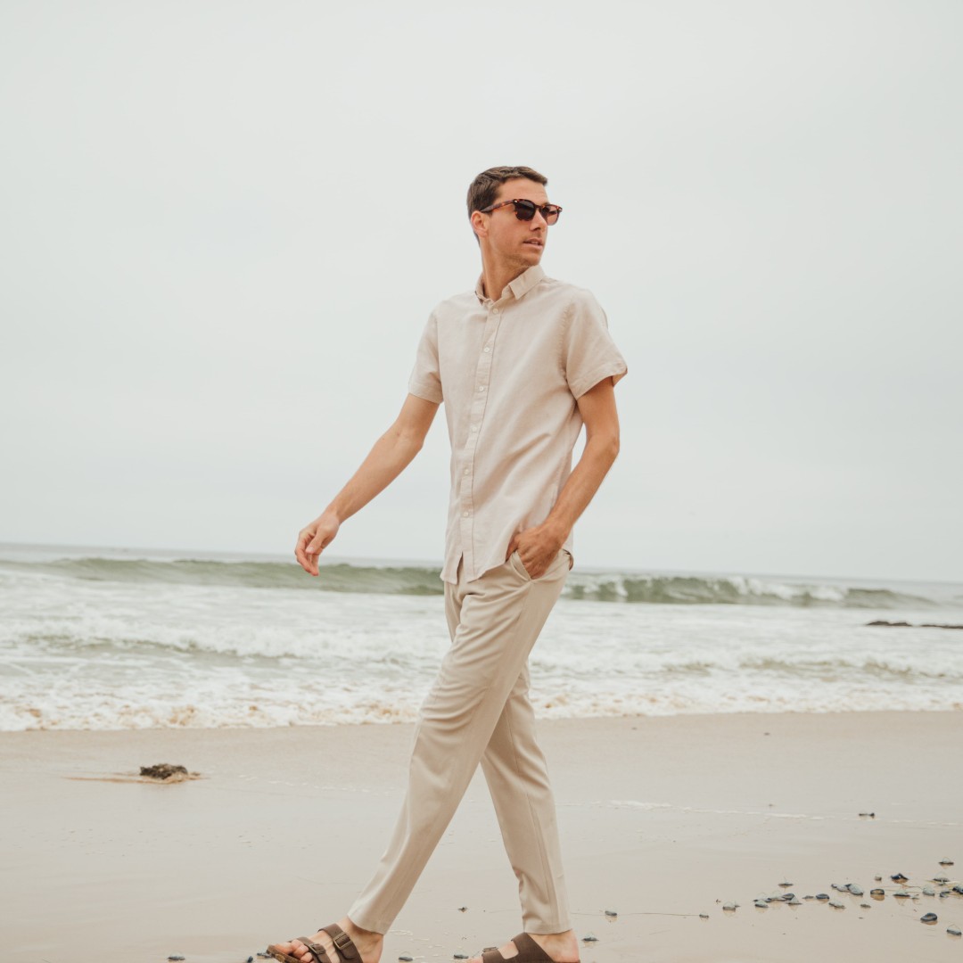 Meet the ultimate summer shirt (Sandcastle) that you'll never want to take off. Crafted from a luxurious blend of cotton and linen, it offers unbeatable breathability and irresistible softness.

#shopvustra #shopsustainable #ethicalfashion #maderesponsibly #mensootd