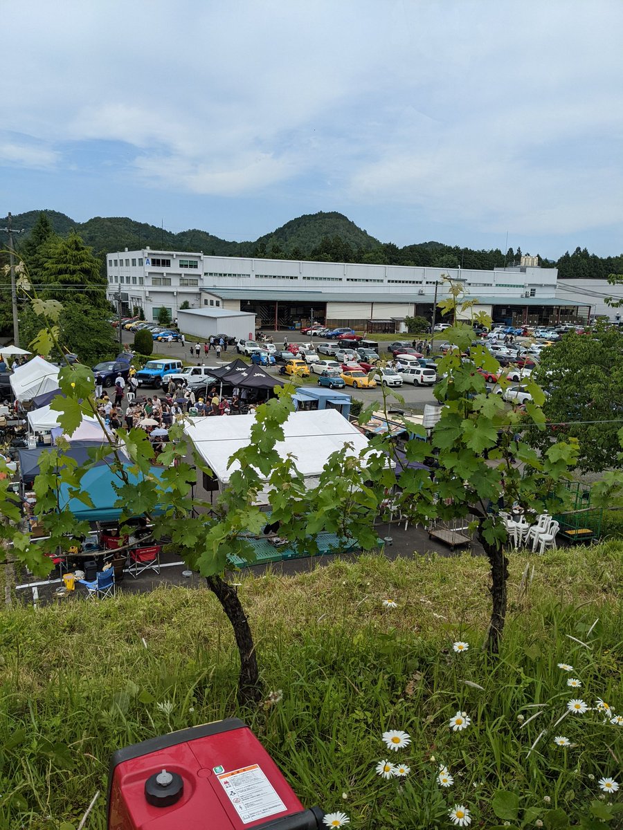 tu2835's tweet photo. 今日は、丹波ワイナリーで開催のCiao2023へ来ています。台風一過の暑い1日となりました。個性あるイタリア車いっぱい！　ダンボール戦車も1台　お買い上げ〜！　商売忘れて戦車談義。 https://t.co/j9tErdfgTq