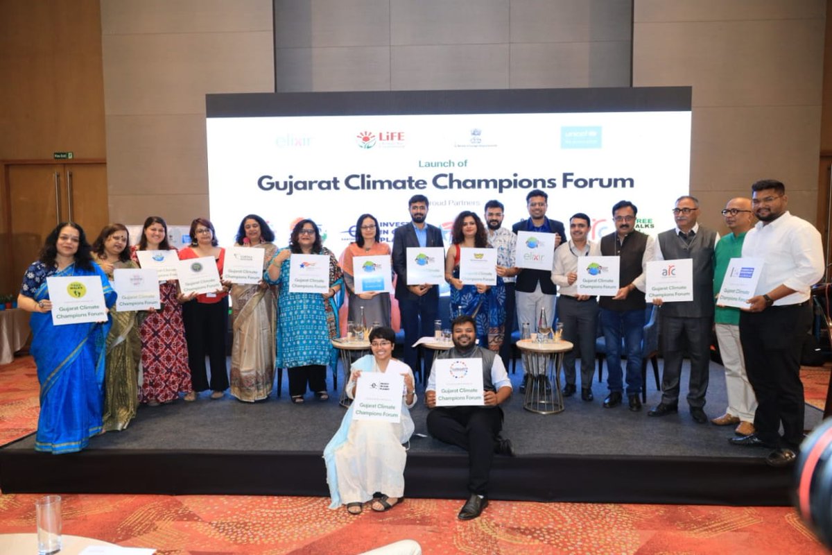 It is a historic & an overwhelming moment to launch the 'Gujarat Climate Champions Forum' at Gujarat's first ever #ClimateActionSummit by @ElixirIndiaOrg & @UNICEFIndia. The forum is a collaborative platform co-founded with individuals and organizations who champion climate