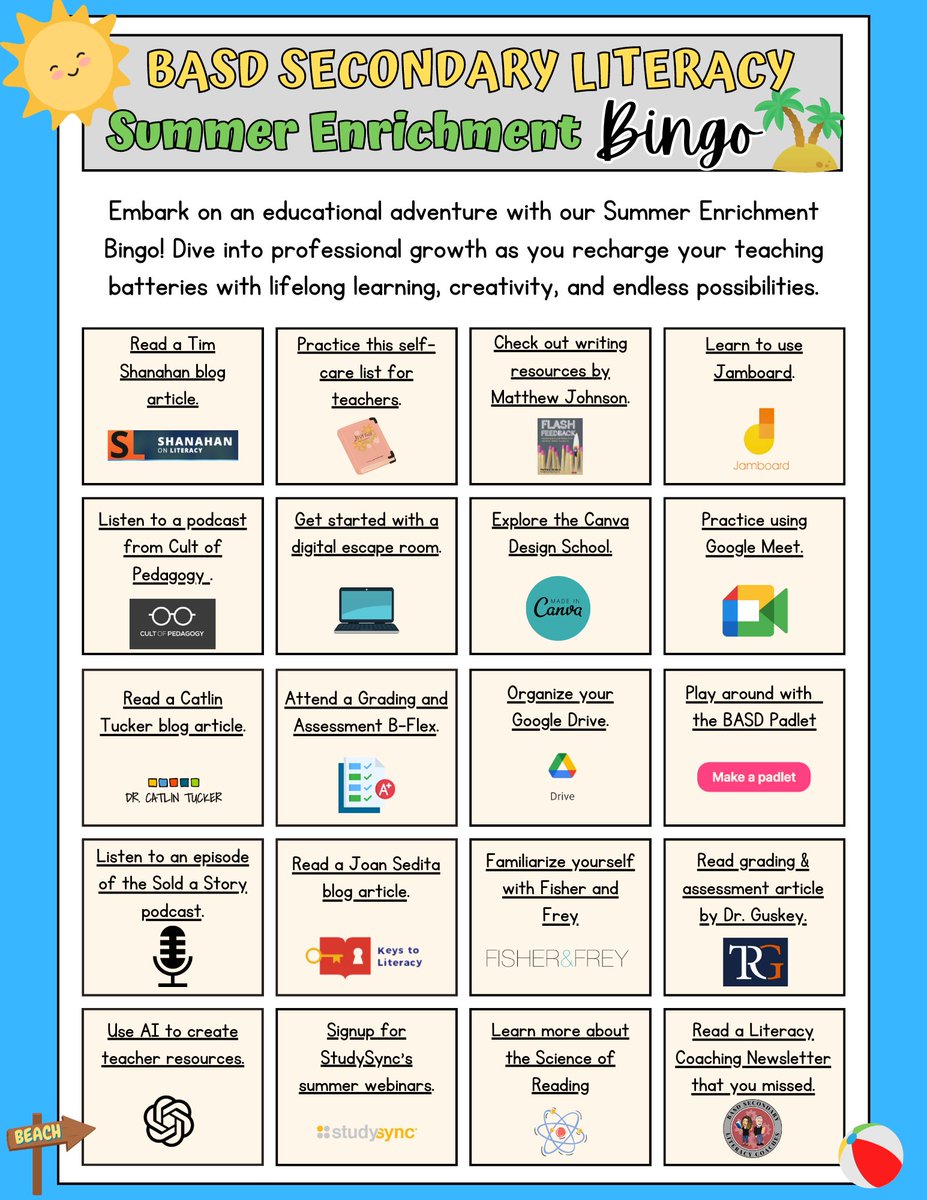 We are excited to announce the BASD Secondary Literacy Summer Enrichment Bingo challenge. Check your BASD email for details on how to win a copy of Pointless: An English Teacher's Guide to More Meaningful Grading.<a href="/basdjacksilva/">Jack Silva</a> <a href="/BASDLiteracy4Me/">Kim Harper</a> <a href="/studysync/">StudySync</a>