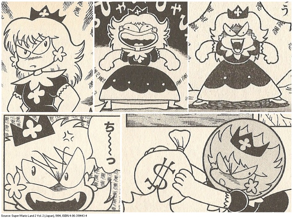 Mario games have never given Peach and Daisy their own Wario-like counterparts. However, a 1994 Super Mario Land 2 manga features Wario brainwashing Daisy into becoming 'ワルデイジー' (Warudaisy/Waludaisy), who has similar demeanor to Wario.
