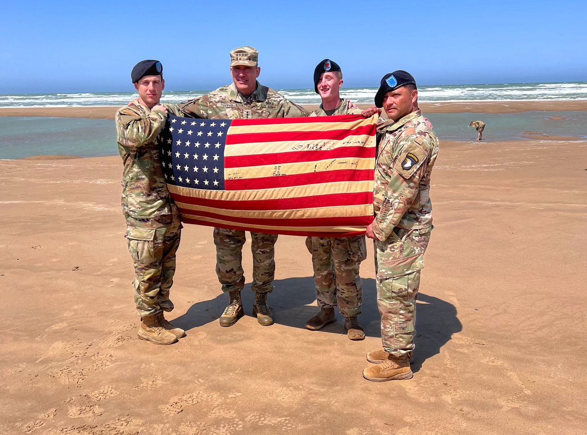 Today on Omaha Beach in Normandy, France, GEN Poppas, FORCOM commander, gave the Oath of Enlistment to Sgt. Shane Snow who is assigned to the <a href="/101stAASLTDIV/">101st Airborne Div.</a>. Snow is a 91B Wheeled Vehicle Mechanic in Normandy, France for the 79th Anniversary of D-Day. 

#BeAllYouCanBe  <a href="/USArmy/">U.S. Army</a>
