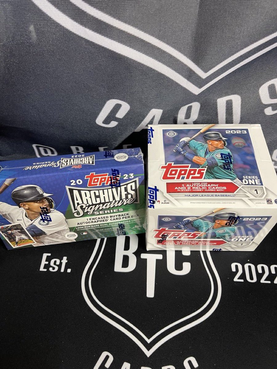 BEEF_TIPS16's tweet photo. Can rip this tonight, but need some help filling it.  20 or so spots left.

$10 a spot - random teams

1- 2023 Topps Series 1 Jumbo
1-2023 Topps Archives Signature Series

4 hits - 2 autos, 2 mems

Getting ready for Series 2 release week! https://t.co/JwxmOgDs4g