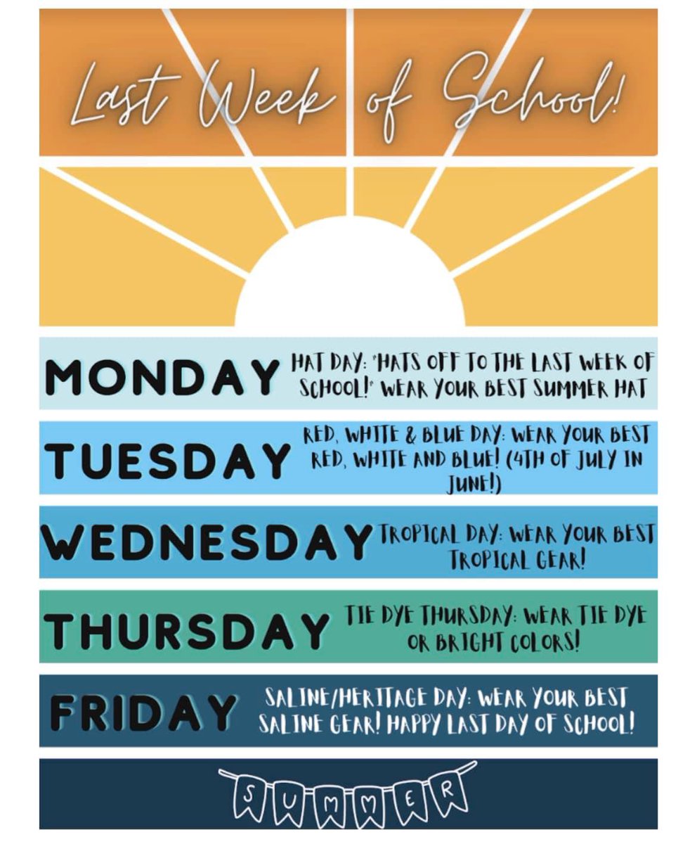 Hey Heritage! The countdown begins, the last week of school. Let’s celebrate with a spirit week! 🎉 #heritagelearn