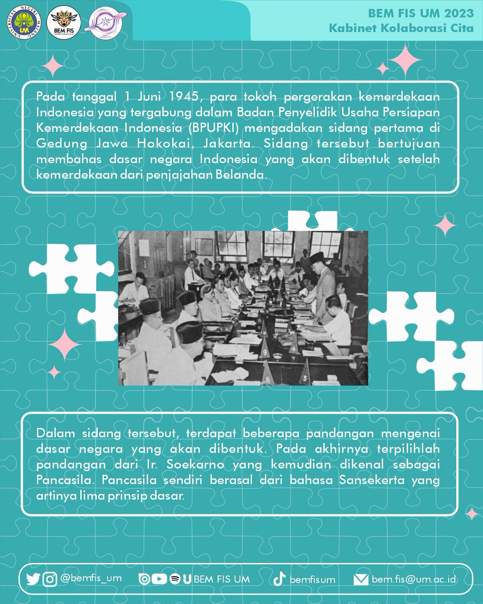 BEMFIS_UM's tweet photo. [SELAMAT HARI LAHIR PANCASILA]
Pancasila terlahir dengan proses yang panjang. Pancasila berisi 5 prinsip  kehidupan bernegara dan menjadi falsafah hidup Bangsa. Mari jaga kebhinekaan bangsa dengan menjalankan nilai luhur Pancasila. Selamat memperingati Hari Lahir Pancasila https://t.co/QR3yt5Q5Gx