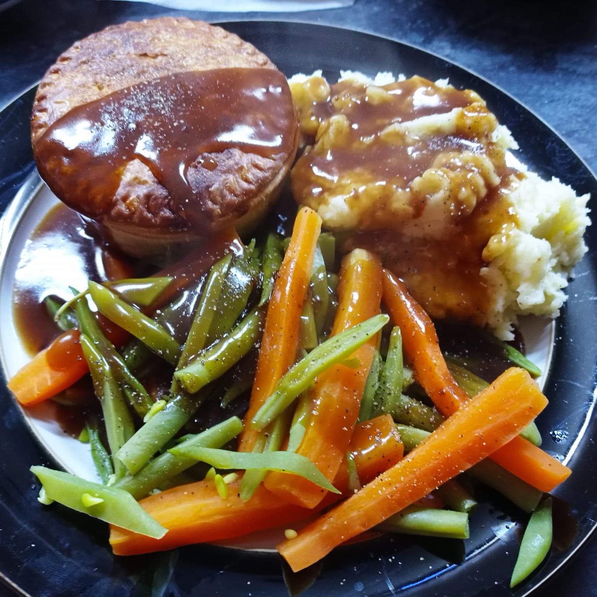 What’s For Dinner? on Twitter "Pie, Mash, Green Beans, Carrots and Gravy"