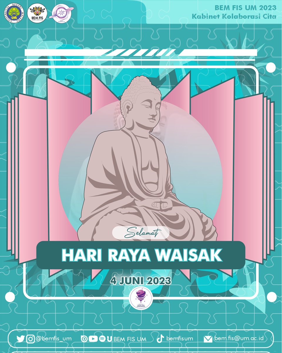 BEMFIS_UM's tweet photo. [HARI RAYA WAISAK 2567 BE/2023]
Hari Raya Waisak, atau Vesak atau Buddha Purnima, momen penting bagi umat Buddha di seluruh dunia.Mari menjaga kedamaian dalam hati dan toleransi, saling pengertian, serta kasih sayang.Selamat Hari Waisak kepada semua umat Buddha di seluruh dunia! https://t.co/BFrzdTi5rm