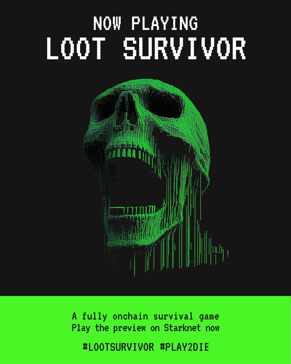 #LootSurvivor is a fully onchain game which you #play2die

The Loot Survivor preview is free to play, running on @Starknet testnet

Will you top the leaderboard before you enter your grave?

🪦 PLAY NOW 🪦