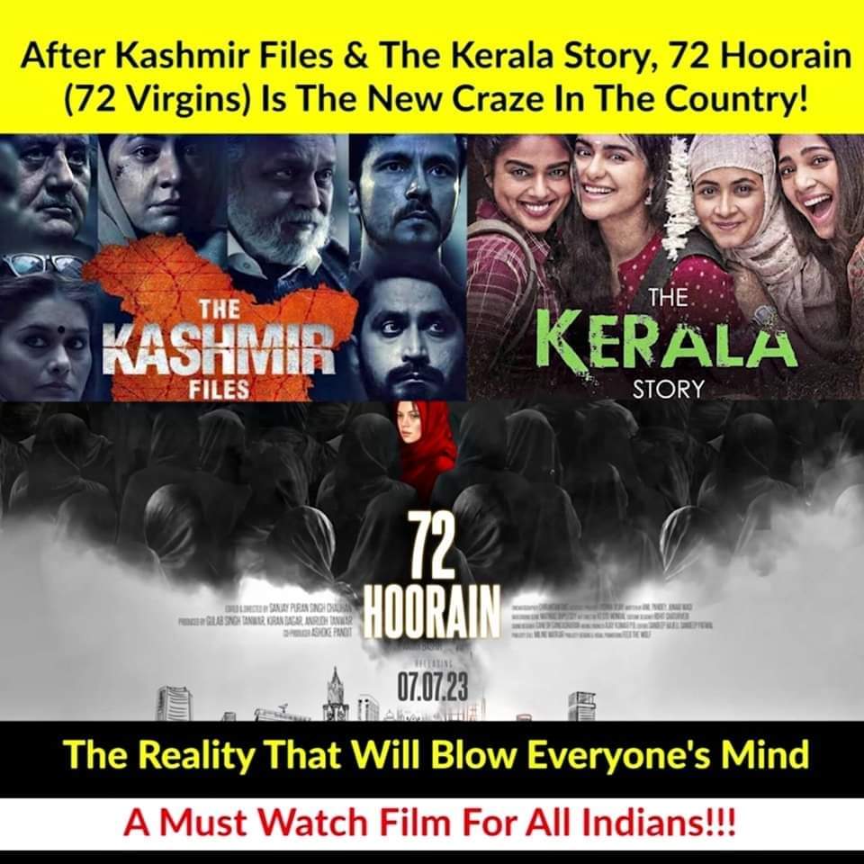 Are kya karke manoge bhai .🤣
Save the dates for the upcoming movies -
-Tipu
-Ajmer 92
-Godhra
-The Diary of West Bengal
And now, 
-72 Hoorain..

#72Hoorain