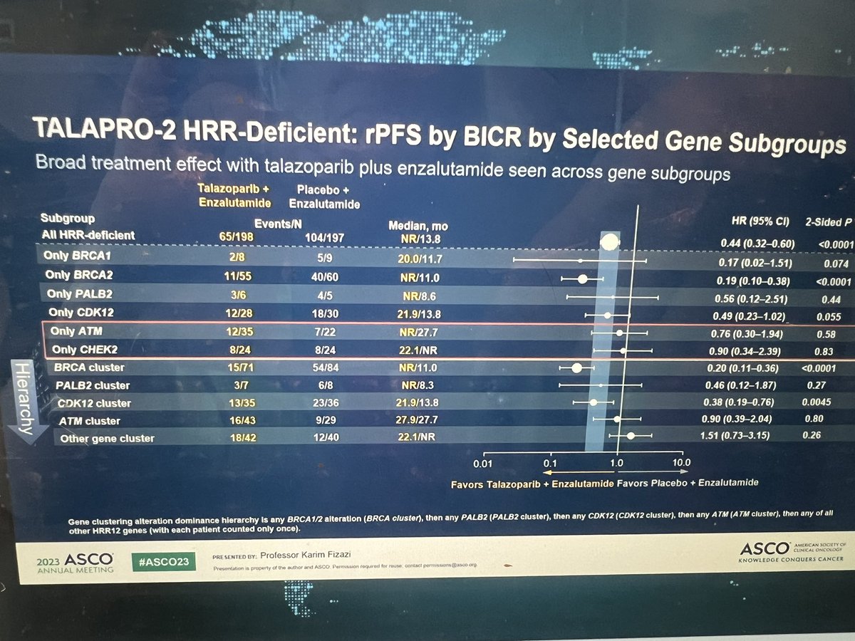 Talapro -2 DDR cohort subset data : HR 0.19 for BRCA2 !! Interesting cdk12 positive outcomes. Reproducibility in 3 studies combining parp with AR inhibition . Let s continue honing into precision . @neerajaiims @Ecastromarcos @OncoAlert @high5md @PGrivasMDPhD #ASCO2023