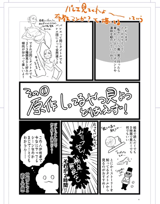 今度の身内同人イベで出す本じゃ 身内でバレエ興味ある人マジで誰もいないけど何でも描いていいイベントだからバレエ見てくれよ〜っていう本描いてる🤗