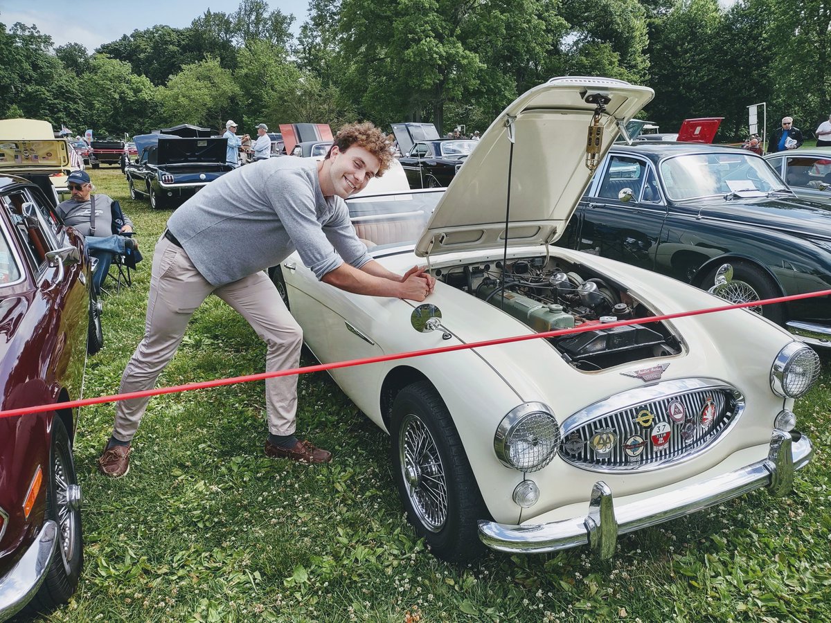 My German son and Healey at Old Westbury Garden car show.