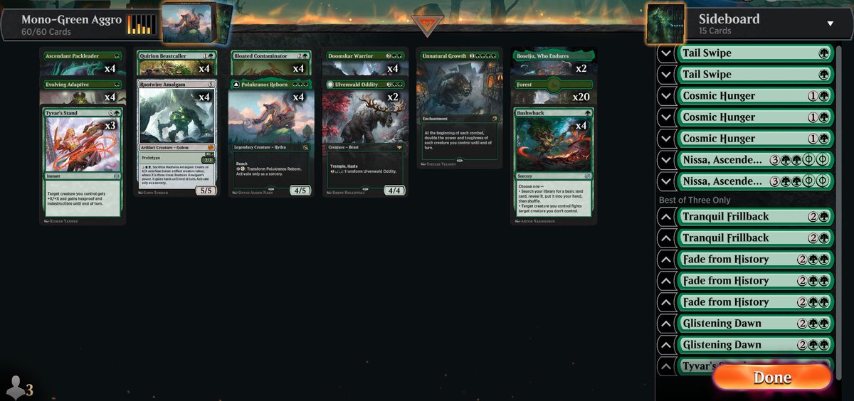 RintMS's tweet photo. 32-18, 64% win-rate to mythic.
Definitely much more fun post bans, personally would love to see some of the white stuff get a ban-hammer next (Wedding Announcement in particular, card's too good all around and can fit any archetype easily). https://t.co/WCUzlrJowP