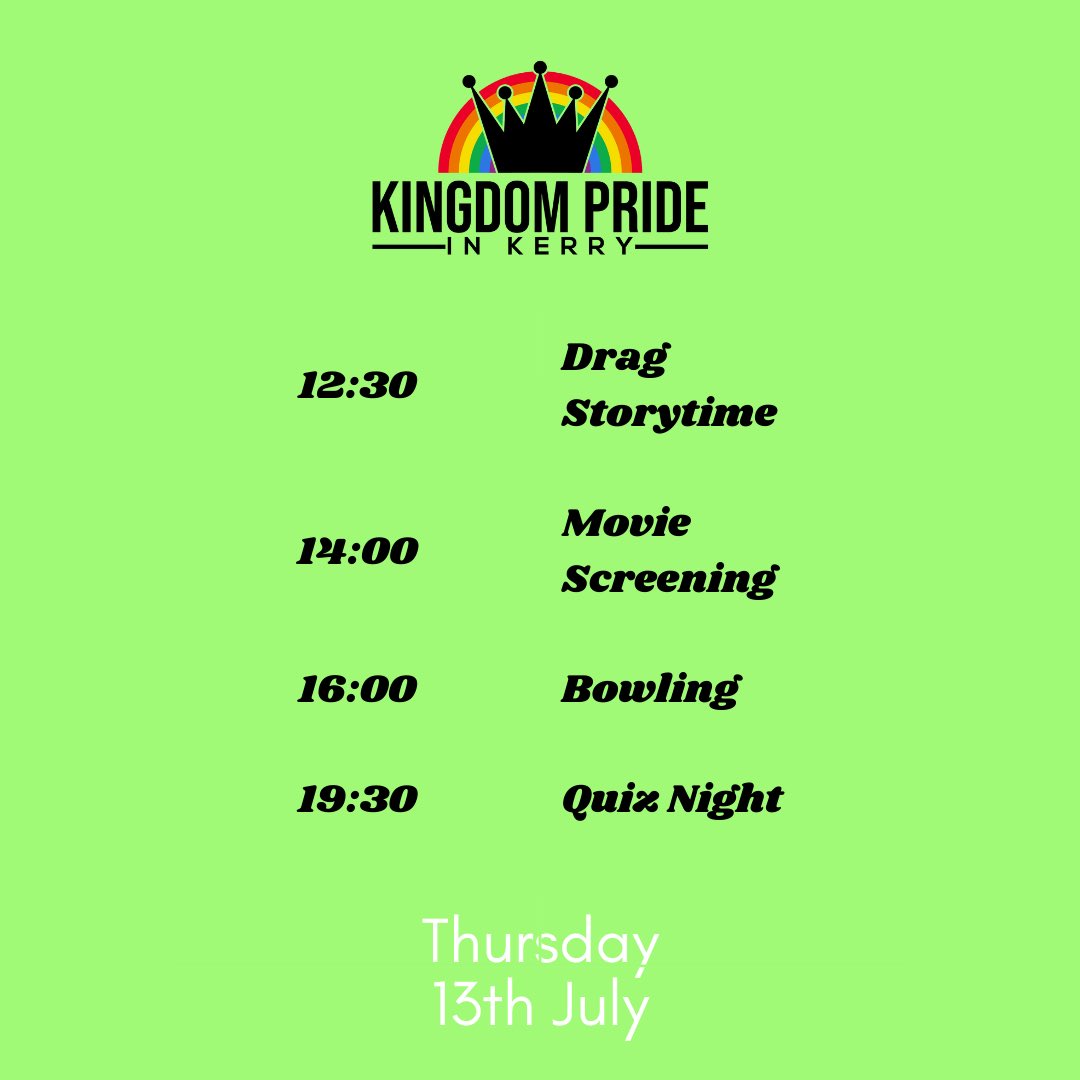 In case you missed it! Here’s the events we have announced so far!! Which one are you going to?

#Togetherinlove #Thekingdompride #kingdompride #kpink #kerrypride #pride2023 #lgbtireland #lgbtqcommunity #queerireland #listowel4all #listowelfrc