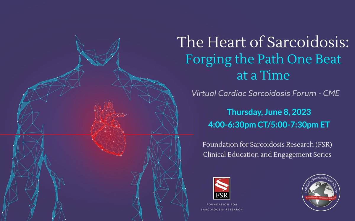 FSR (@stopsarcoidosis) on Twitter photo Don’t forget to register for our virtual forum on 6/8! Cardiac speakers & panelists include <a href="/ngilotraMD/">Nisha Gilotra</a>, <a href="/cshenoy3/">Chetan Shenoy</a>, <a href="/sanjaydivakaran/">Sanjay Divakaran</a>, <a href="/JonChrispinMD/">Jonathan Chrispin</a>, <a href="/JanMGriffin/">Jan Griffin</a>, @JLovellMD, <a href="/jordanakron1/">Jordana Kron</a>, <a href="/fsheikh22/">Farooq Sheikh</a>, <a href="/mpsotka/">Mitchell Psotka</a>, <a href="/mmirsae/">Mehdi Mirsaeidi</a>, <a href="/ParijatSen11/">Parijat Sen</a>, <a href="/dawn_pedrotty/">Dawn Pedrotty MD PhD</a>!
loom.ly/_W7ppm0 Don’t forget to register for our virtual forum on 6/8! Cardiac speakers & panelists include <a href="/ngilotraMD/">Nisha Gilotra</a>, <a href="/cshenoy3/">Chetan Shenoy</a>, <a href="/sanjaydivakaran/">Sanjay Divakaran</a>, <a href="/JonChrispinMD/">Jonathan Chrispin</a>, <a href="/JanMGriffin/">Jan Griffin</a>, @JLovellMD, <a href="/jordanakron1/">Jordana Kron</a>, <a href="/fsheikh22/">Farooq Sheikh</a>, <a href="/mpsotka/">Mitchell Psotka</a>, <a href="/mmirsae/">Mehdi Mirsaeidi</a>, <a href="/ParijatSen11/">Parijat Sen</a>, <a href="/dawn_pedrotty/">Dawn Pedrotty MD PhD</a>!
loom.ly/_W7ppm0