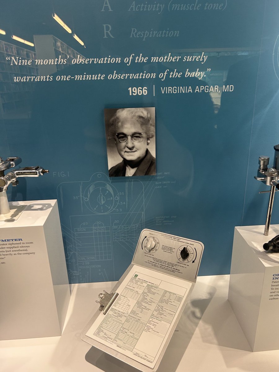 At the Wood Library Museum in the American Society of Anesthesiologists ⁦@ASALifeline⁩ headquarter’s building. Display recognizing distinguished ⁦@mtholyoke⁩ alum, APGAR score creator and anesthesiologist, Dr. Virginia Apgar.