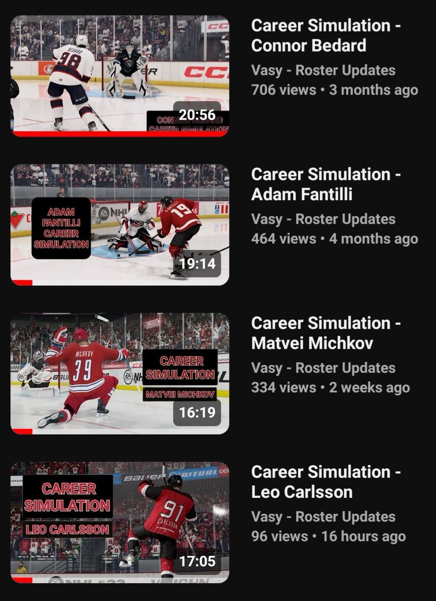 VasyRoster's tweet image. Career Simulations for the top four prospects (#Bedard #Fantilli #Michkov #Carlsson) in the 2023 NHL Entry Draft are all now live on YouTube! #NHL #NHLDraft #NHLDraft2023 #Blackhawks #FlyTogether #CBJ #SJSharks #GoHabsGo #Yotes #FueledByPhilly #ALLCAPS youtube.com/watch?v=3jUAqi…