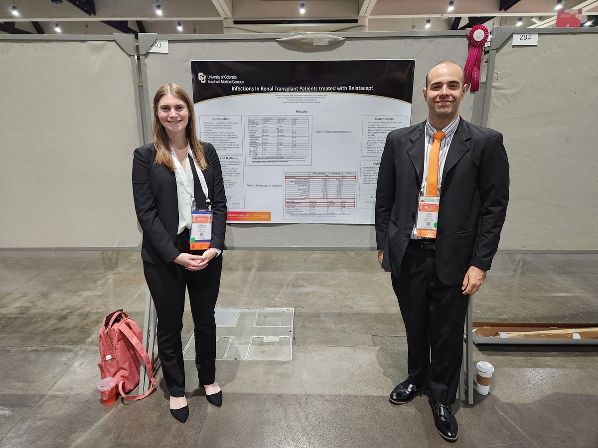 U of Colorado - Infectious Disease Fellowship (@coloradoid) on Twitter photo Congratulations to Rockstar Resident Dr. Rebecca Unterborn and <a href="/joseandres2910/">Jose Andres Henao Cordero MD</a> for their Poster of Distinction "Infections in Renal Transplant Patients Treated with Belatacept" ! Dr. Unterborn will apply to ID Fellowships this summer so keep an eye out! <a href="/CUDeptMedicine/">CU Department of Medicine</a> #ATC2023 Congratulations to Rockstar Resident Dr. Rebecca Unterborn and <a href="/joseandres2910/">Jose Andres Henao Cordero MD</a> for their Poster of Distinction "Infections in Renal Transplant Patients Treated with Belatacept" ! Dr. Unterborn will apply to ID Fellowships this summer so keep an eye out! <a href="/CUDeptMedicine/">CU Department of Medicine</a> #ATC2023