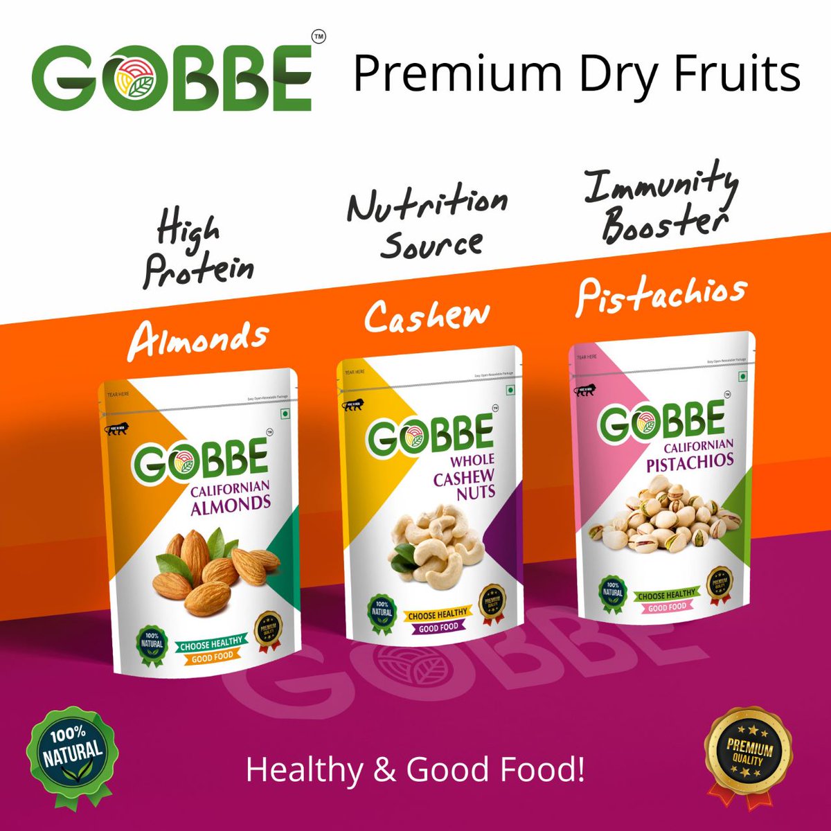 Agree? You dont have to eat less, you just have to eat right!!
#GobbeDryFruits #PremiumDryFruits #Gobbe #GobbeSnacking #GoodFood #DryFruits #FitnessFood #FitFood #HealthyFood #Almonds #HealthyLifestyle #DryfruitsAndNuts #FoodBlogger #HealthySnacks #HealthyEating #FoodForGood