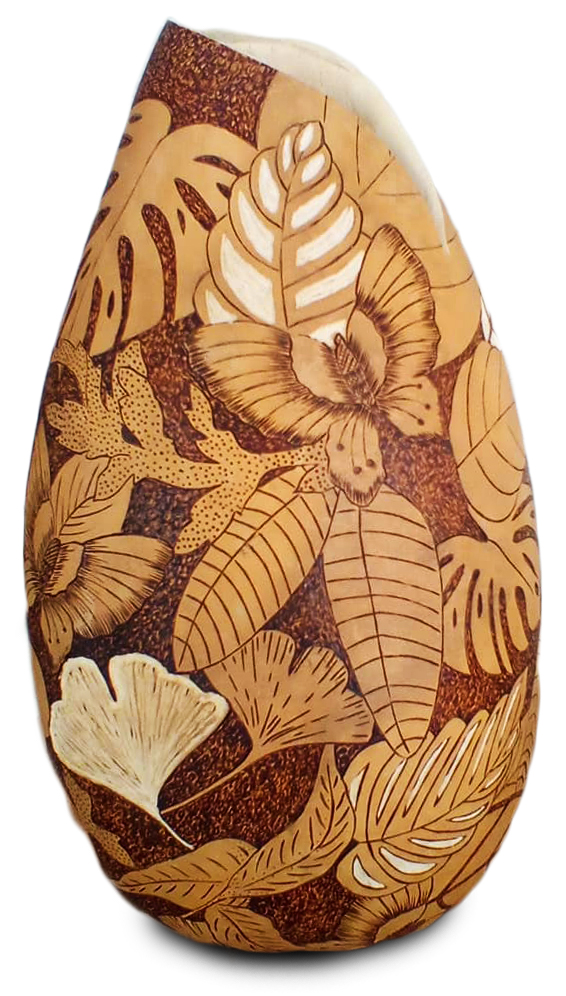 Sunny McLain used a woodburning to create these beautiful leaves! We love how this vase turned out!😍🦋 #woodburning #pyrography #leaves #vase #gourdart