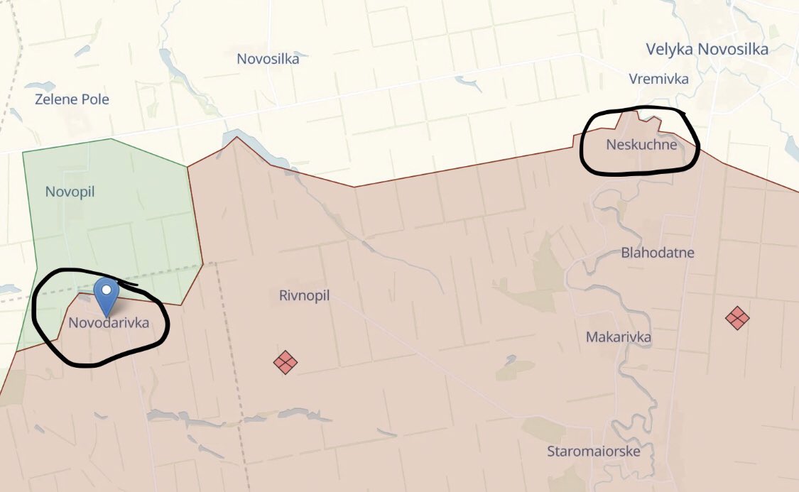 visegrad24's tweet photo. BREAKING:

The Ukrainian Army today liberated the two settlements Novodarivka and Neskuchne in Donetsk and Zaporizhzhia oblast. https://t.co/FP2hlsInAF