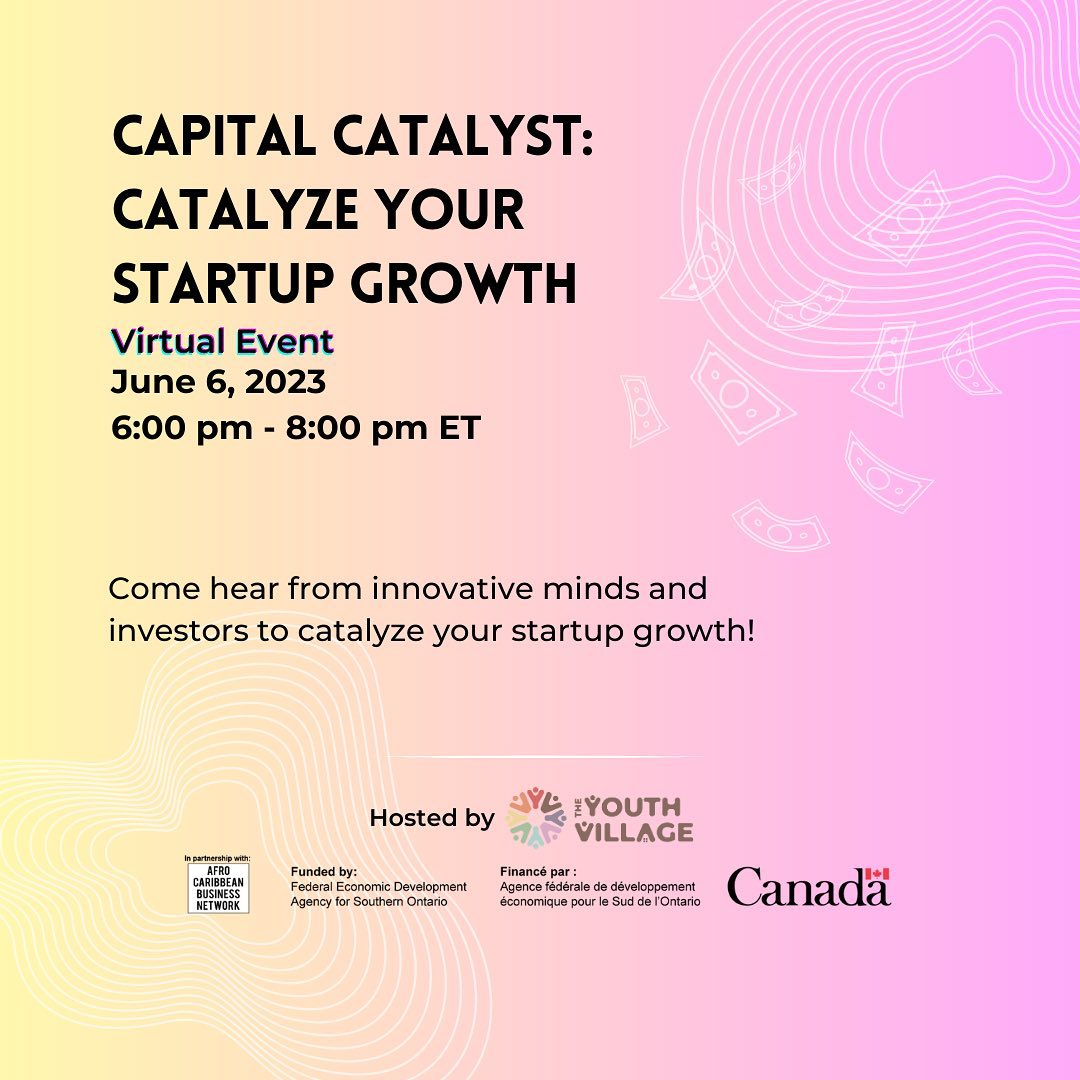 The Youth Village’s upcoming virtual event Capital Catalyst is coming up on Tuesday, June 6th, 2023, from 6-7:45 pm ET. Great resources for Black founders!

Register here: eventbrite.ca/e/capital-cata…

#BKRCapital #TechStartups #Growth #Innovation #BlackInTech