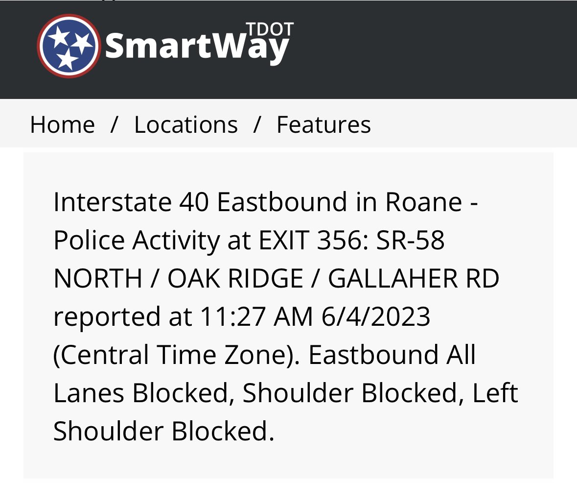 jermpc's tweet image. Driving on i40 eastbound or westbound around Oak Ridge exit 356. Major wreck, lanes both directions blocked and backed up. Eastbound backed up for miles and miles.  @myTDOT
