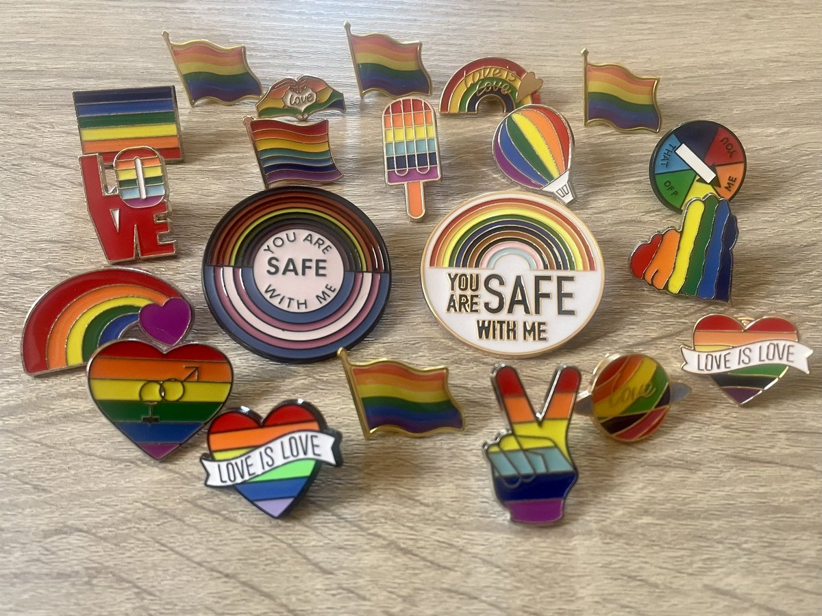 Selection of Pride pins on sale in reception tomorrow. Show your support for your LGBTQ+ colleagues and patients during #PrideMonth Raising money for <a href="/Breakout_Youth/">Breakout Youth</a> 
#everyoneiswelcomehere