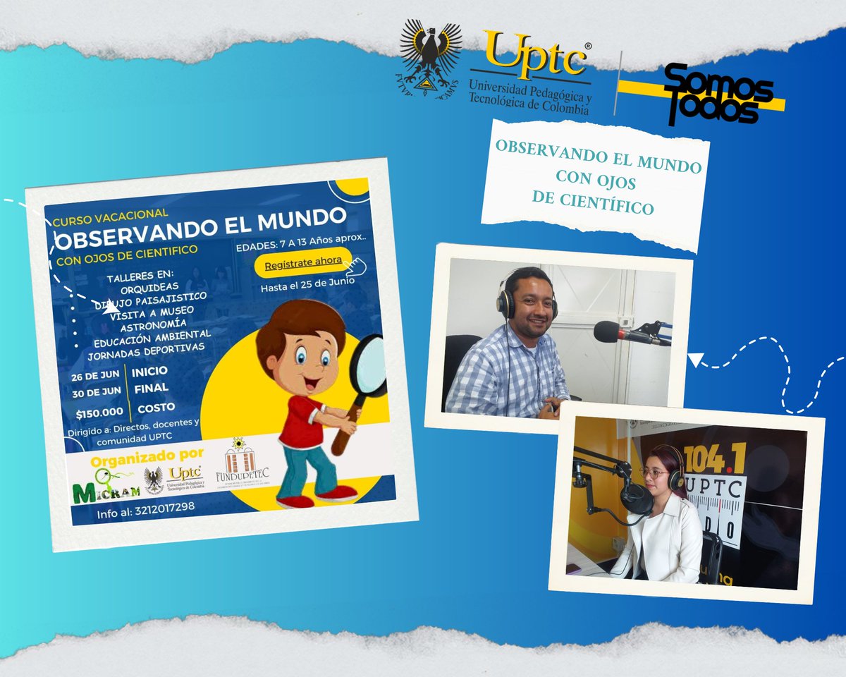 uptcradio's tweet photo. #AlAire
🎙Nueva Cátedra @UNESCO_es subsede #UPTC.
🎙Grupo #MICRAM invita a su nuevo curso vacacional.
🎙Este lunes inicia el XXIII #CCM organizado por @SocColMat y @UPTCoficial. 
🎙#SIEMIP invita s sesiones 6 y 7: (7 y 14 de junio).
#SaberesEnFrecuencia
https://t.co/cPBpinyYl5 https://t.co/mkfbQXYGeL