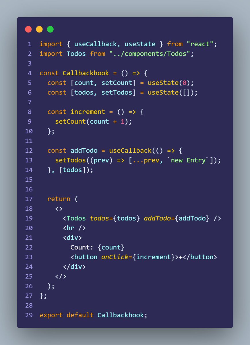 NirmalN87366366's tweet image. Day 4
useCallback is a React Hook that lets you cache a function definition between re-renders
#60DaysOfLearning2023 
#LearningWithLeapfrog
#LSPPD4